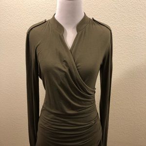 Army green Ann Taylor faux wrap shirt